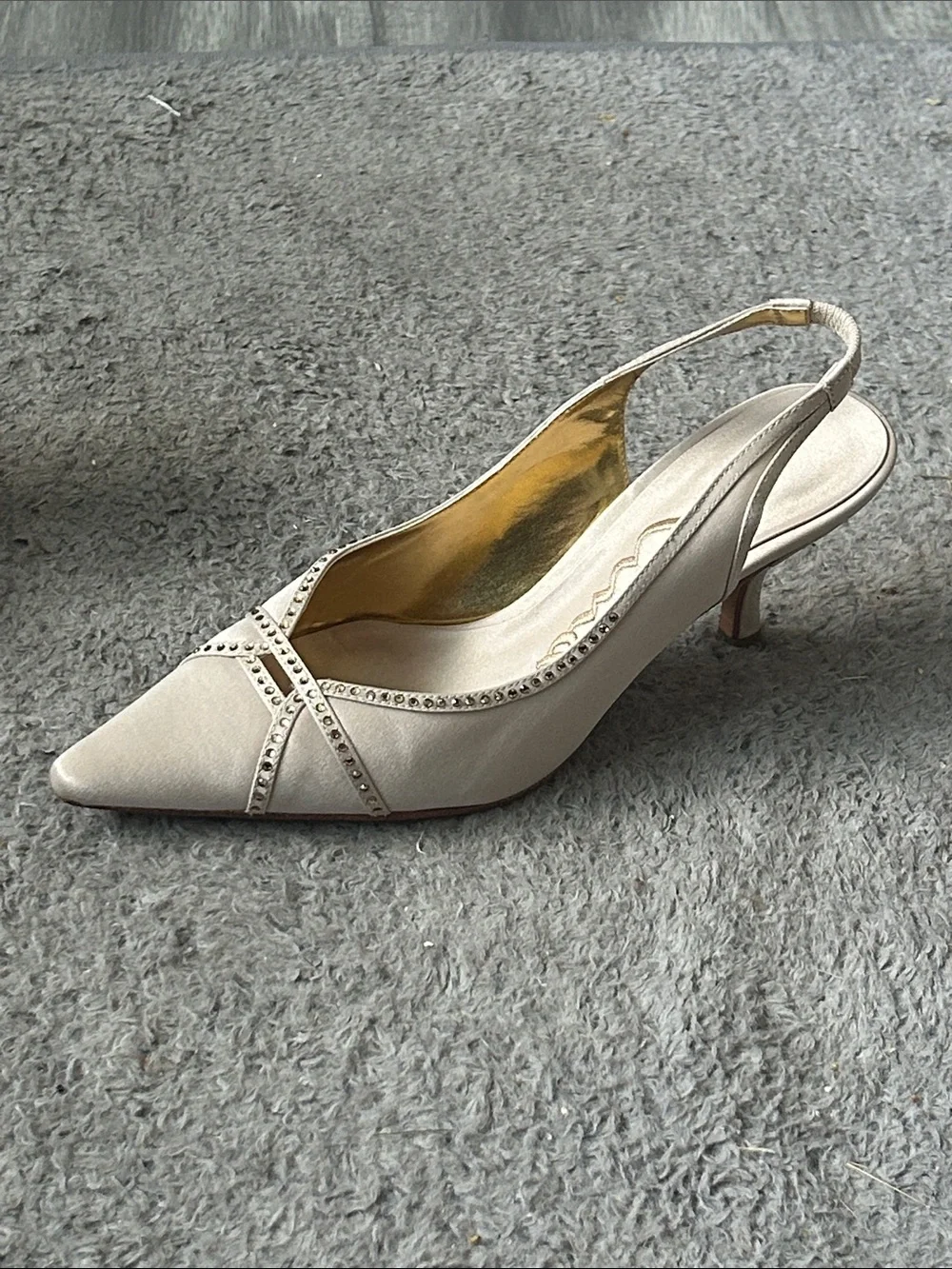 Nina Champagne Satin Slingback Pumps with Crystal Trim